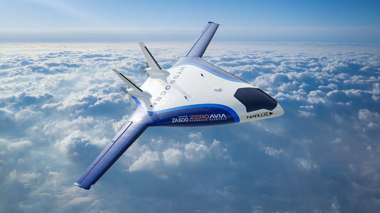 Render of a Natilus Kona cargo aircraft powered by ZeroAvia engines.