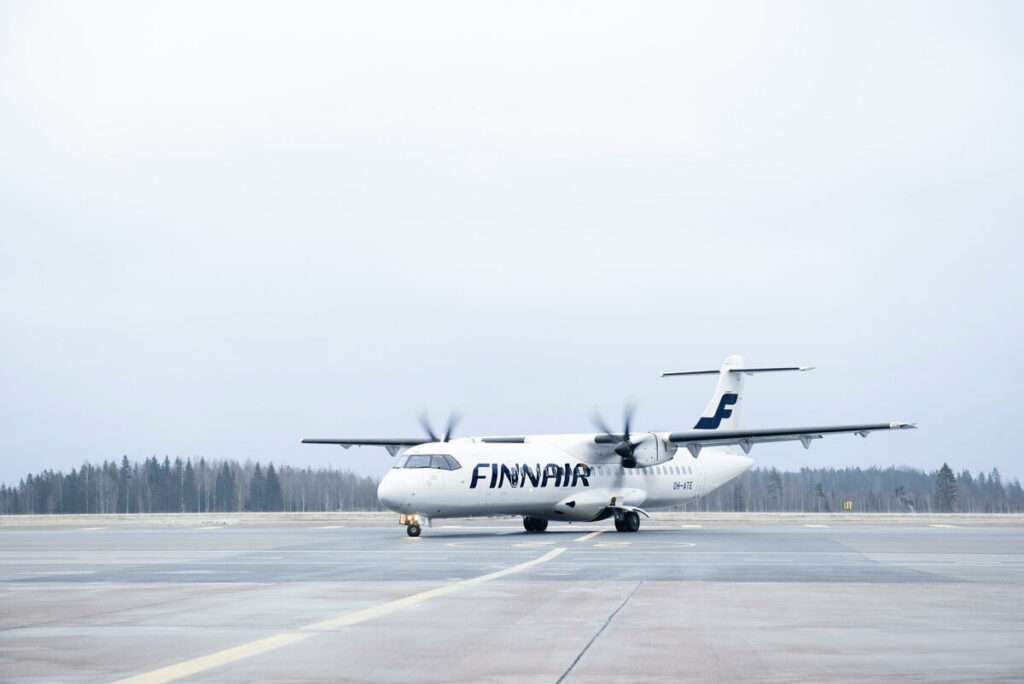 A Finnair aircraft enters the runway.