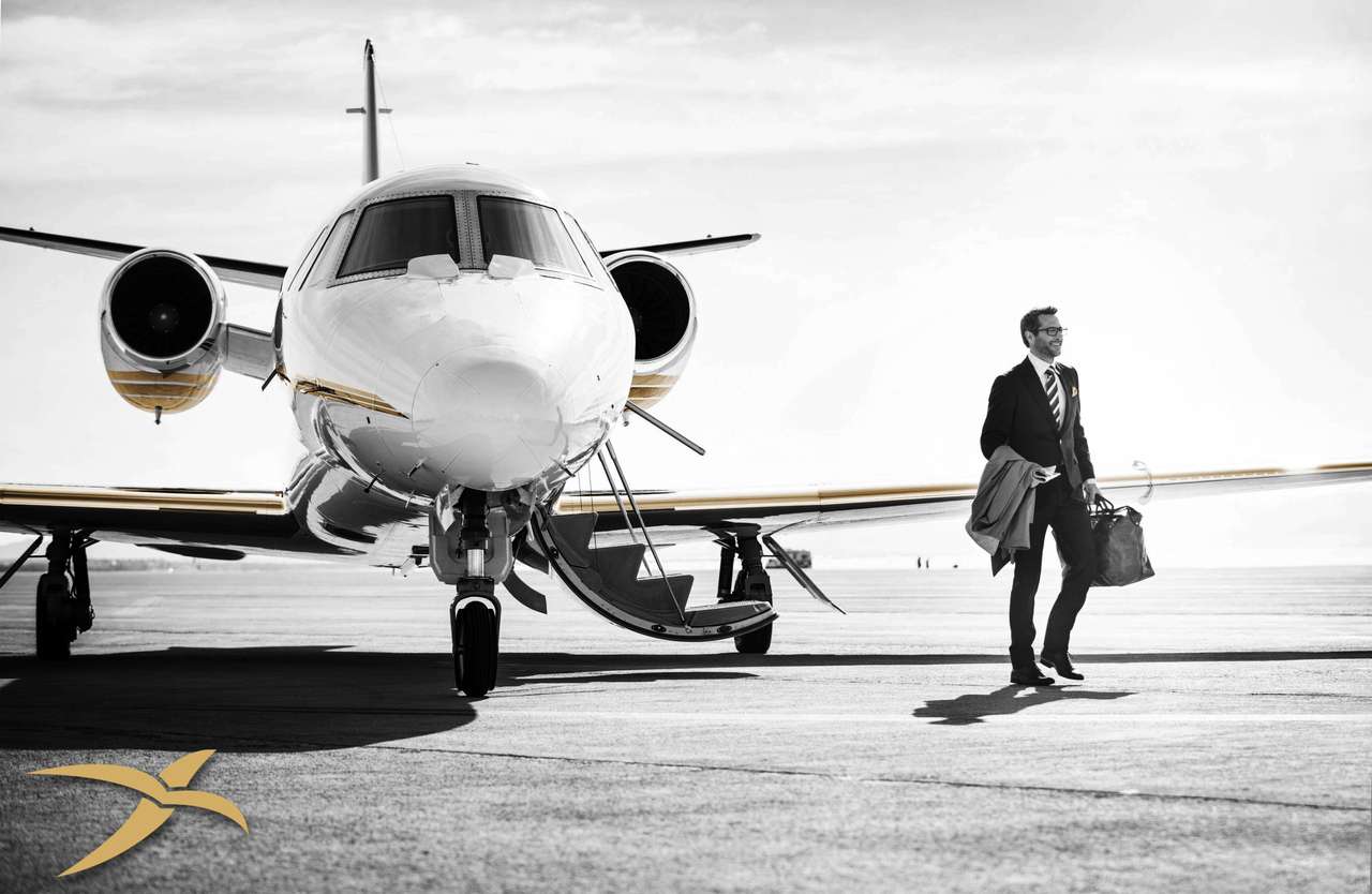 A business aviation jet on the tarmac