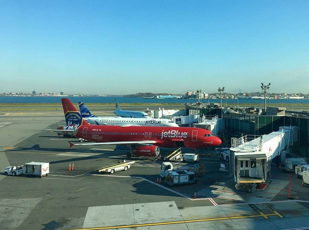 JetBlue aircraft parked at LaGuardia airport.