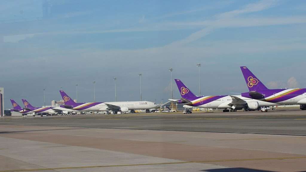 A line-up of Thai Airways aircraft