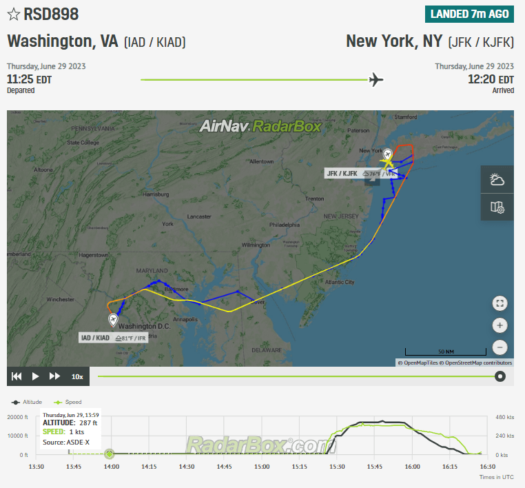 Russian Aircraft Flies from Washington to New York