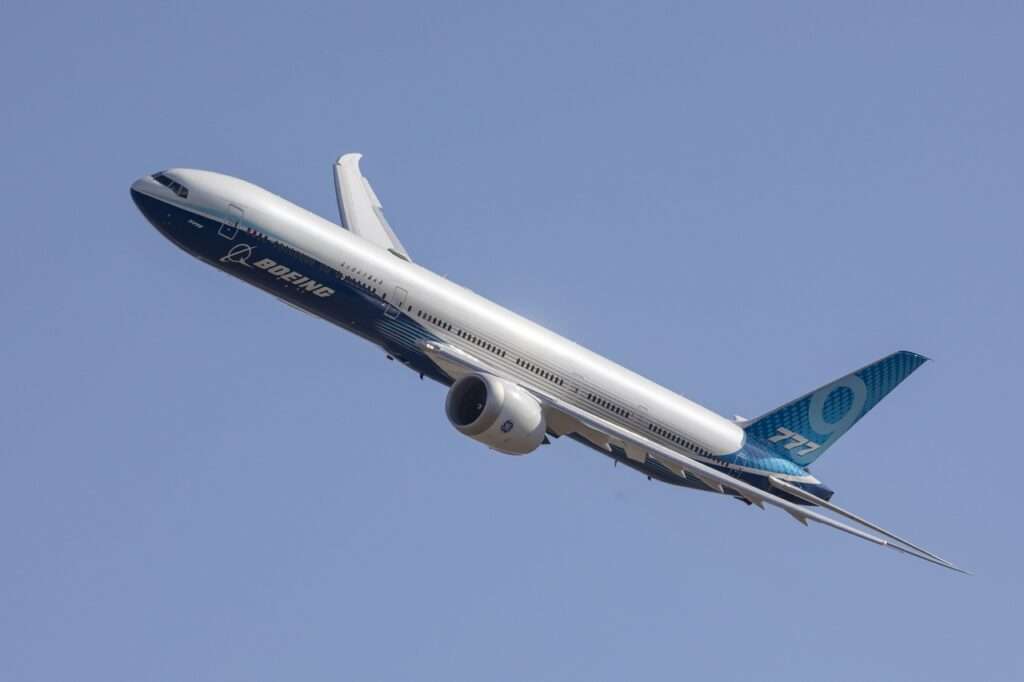 A Boeing 777-9 in flight