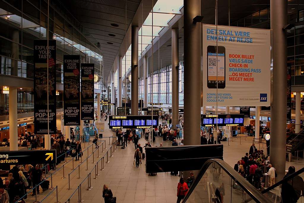 Interior of Copenhagen Airport terminal.