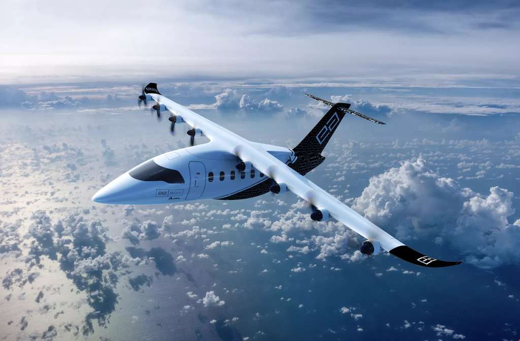 Render of an ELIT'AVIA electric aircraft in flight.