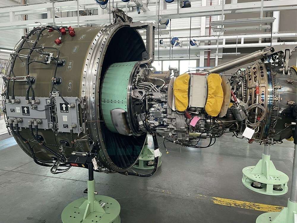 A Pratt & Whitney GTF engine in service at Air France KLM Engineering workshop.