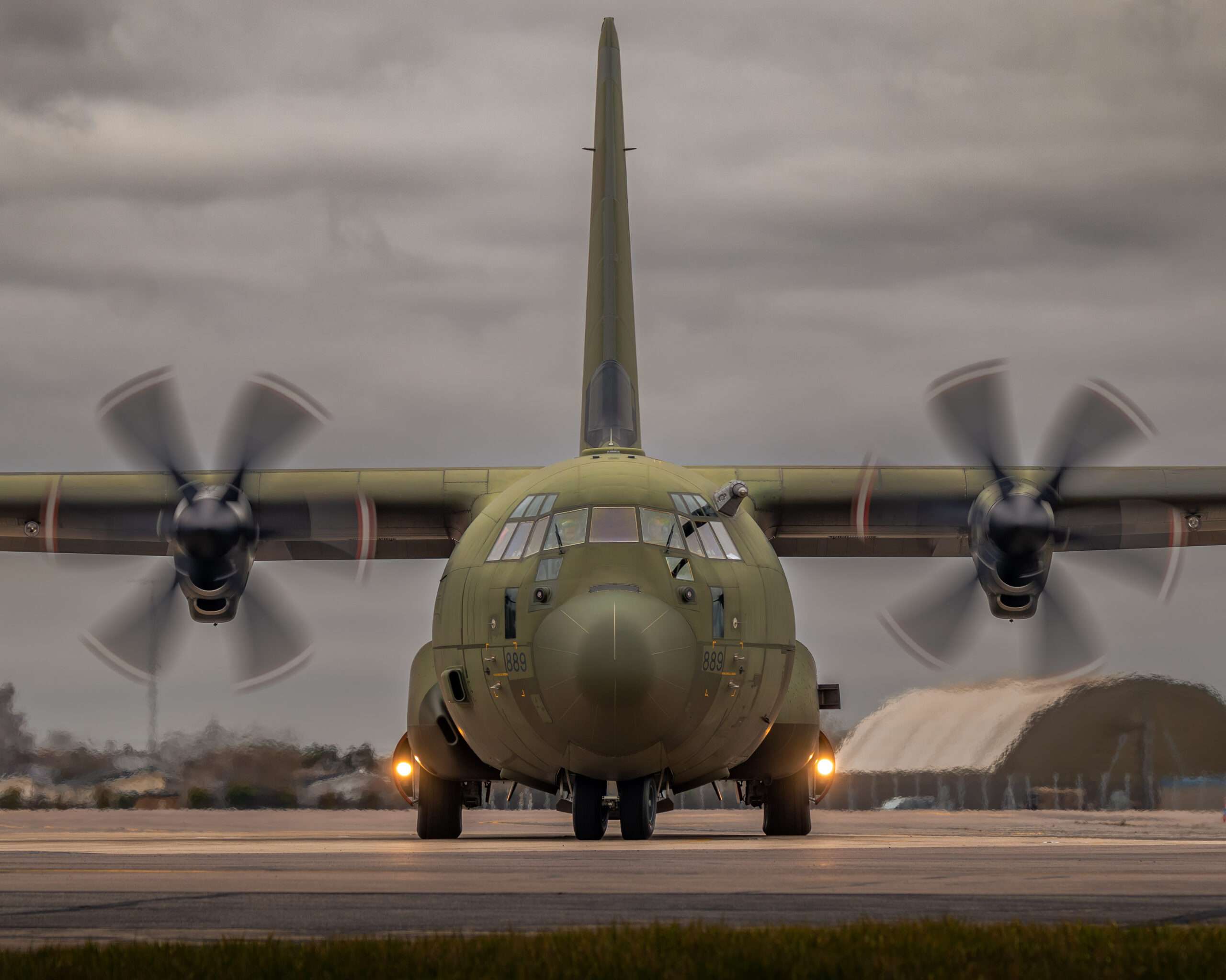 A C-130 Hercules view from the front.