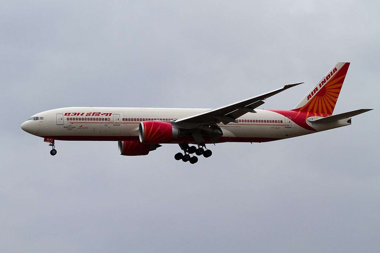 An Air India Boeing 777 approaches to land.