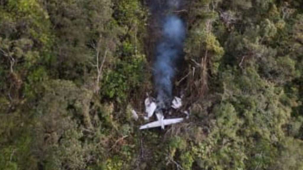 Wreckage of a SAM Air Cessna Caravan viewed from the air.