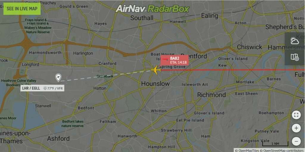 Flight plan track of British Airways BA82 inbound to Heathrow.
