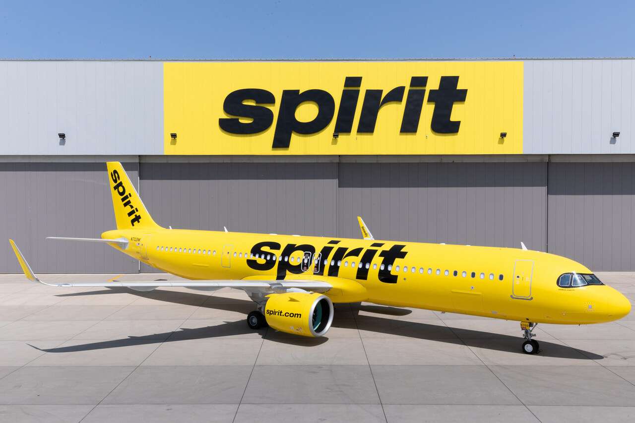 Spirit Airlines' first Airbus A321neo (N702NK) at the airline's maintenance facility in Detroit.
