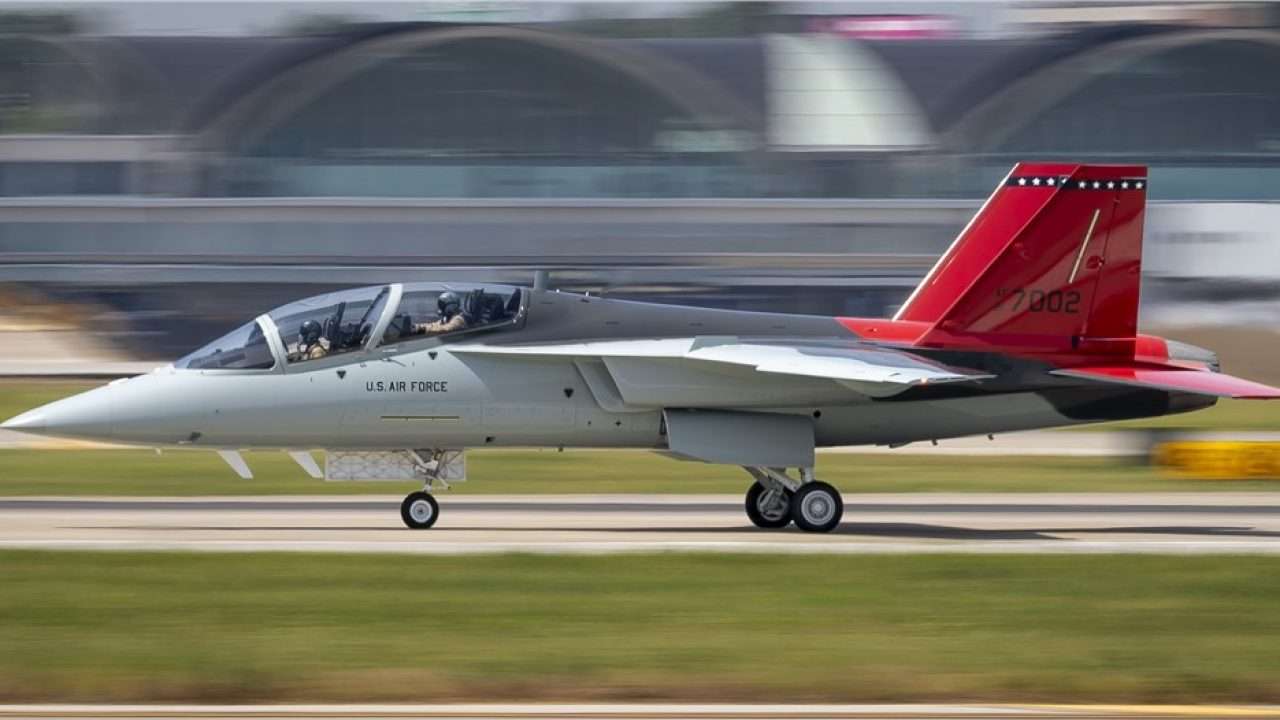A Boeing T-7A Red Hawk carries out a taxi test.