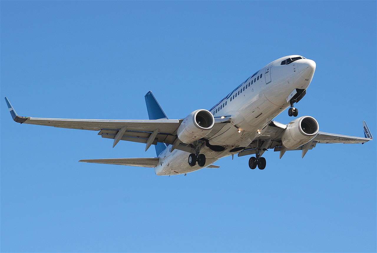 A WestJet 737 approaches to land.