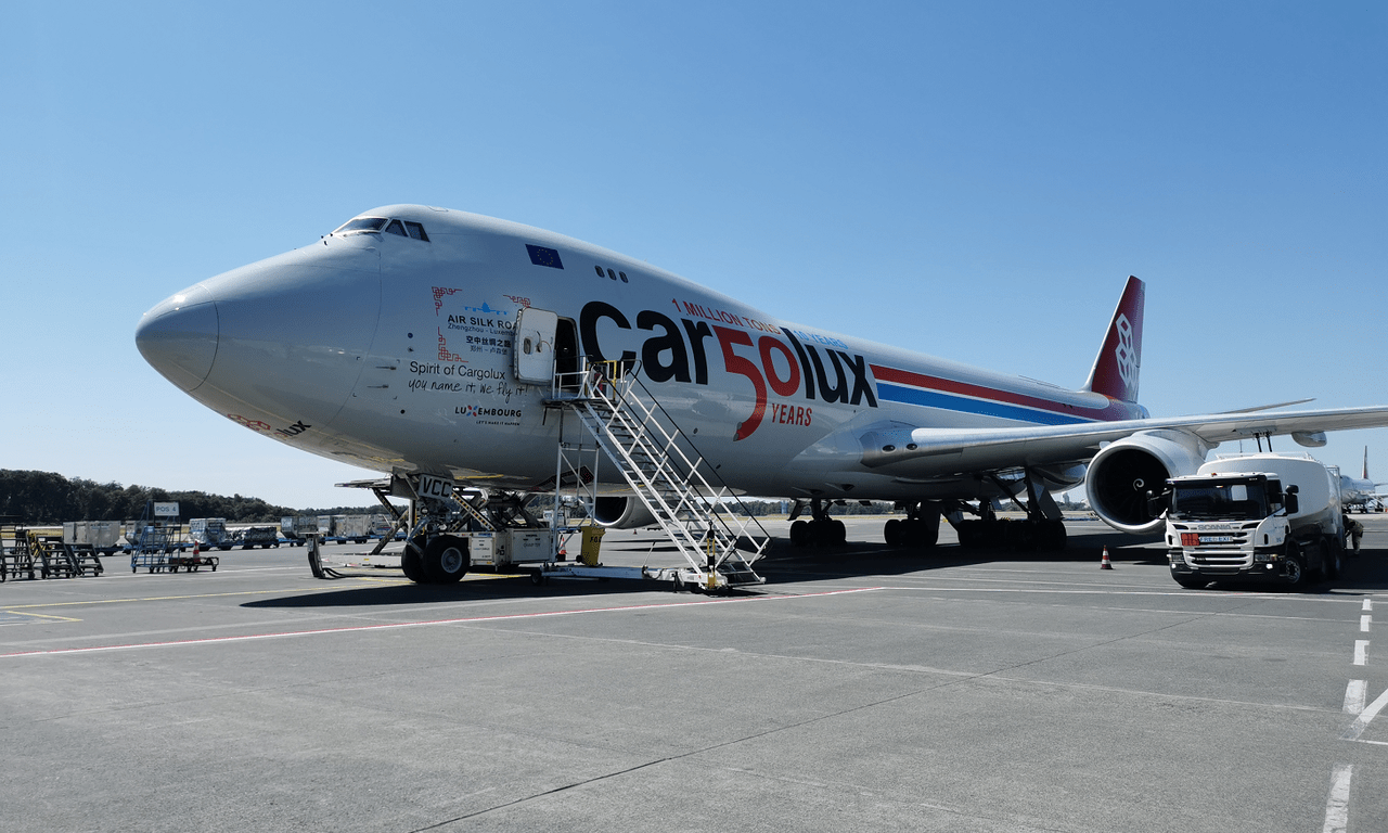 A Cargolux freight is loaded at Luxembourg Airport.