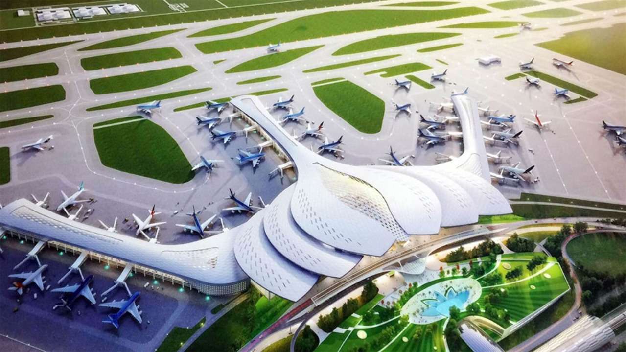 Render of aerial layout of Vietnam Long Thanh International Airport