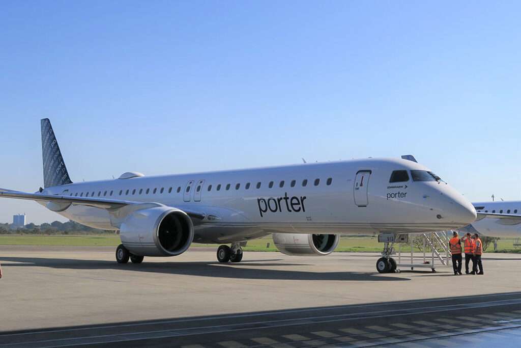 A Porter Airlines Embraer E195-E2 on the tarmac.