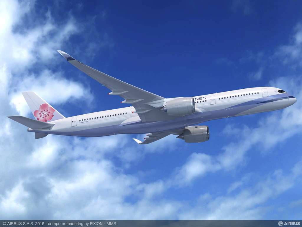 Render of a China Airlines Airbus A350 in flight.