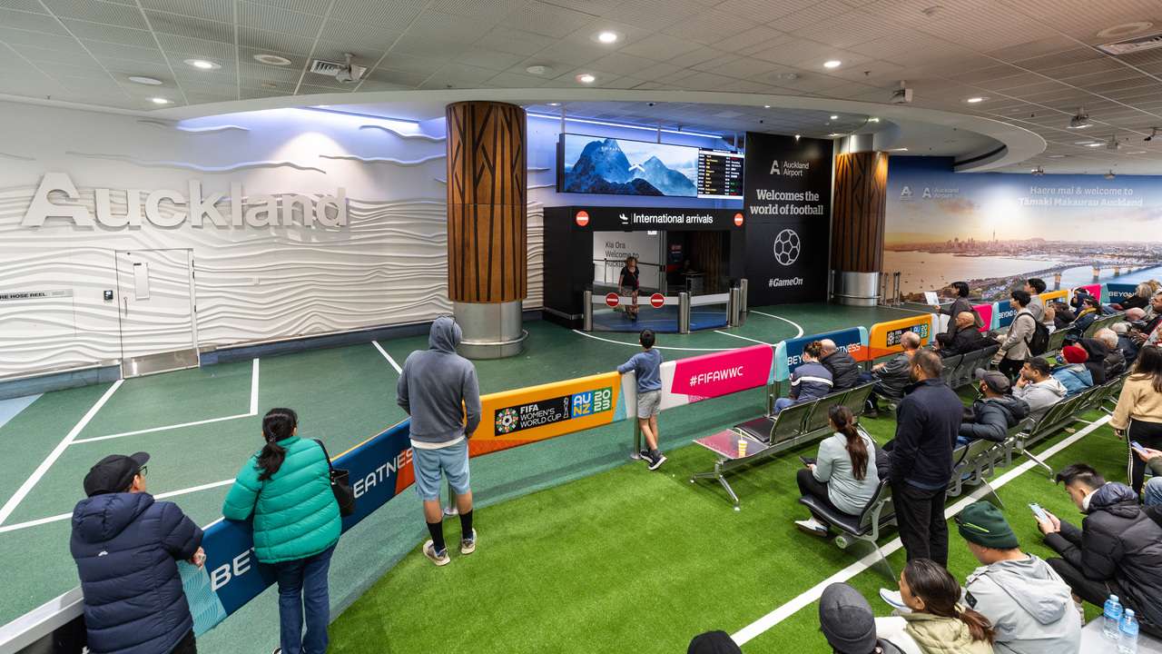 Auckland Airport Arrivals hall transformed for FIFA Women's World Cup
