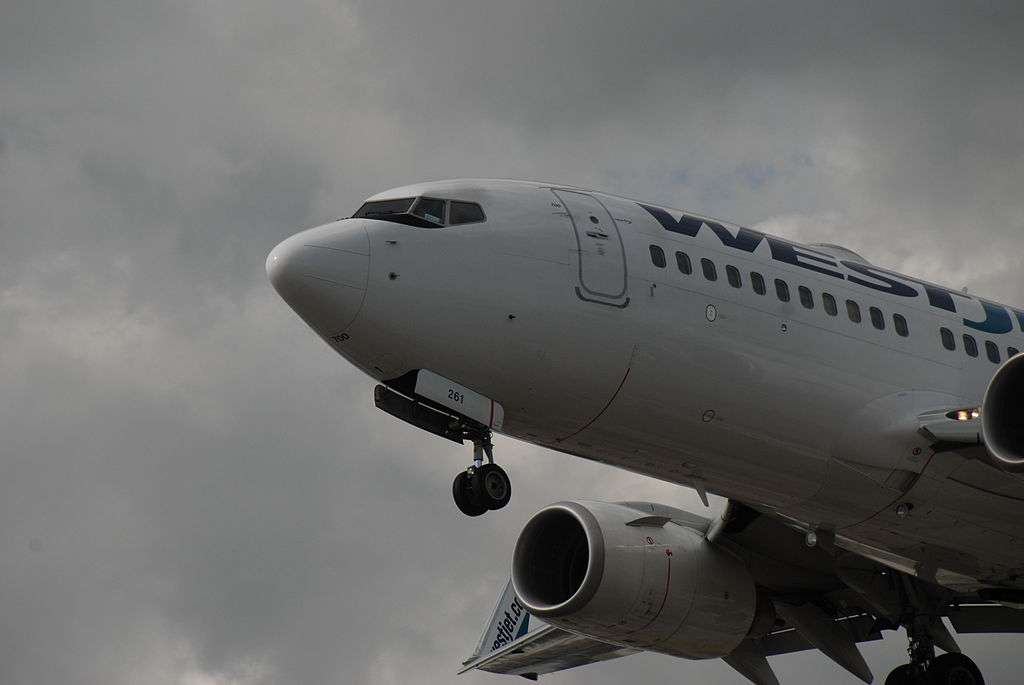 Close up of a WestJet Boeing 737-700 on approach.