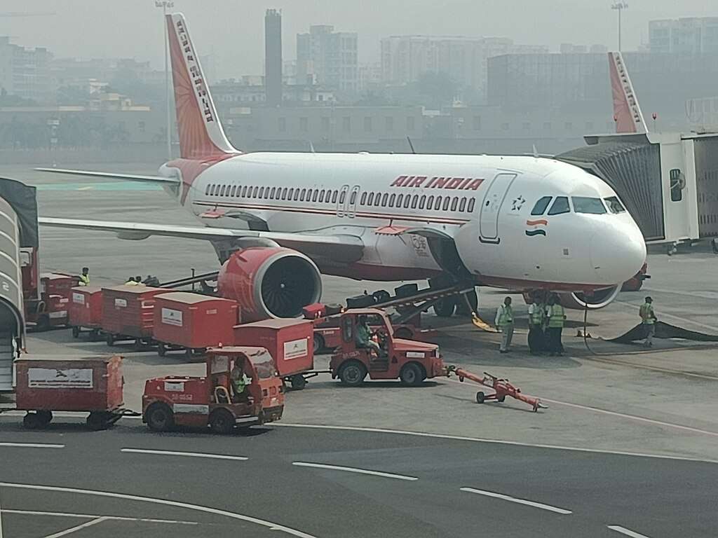 An Air India flight is loaded at Mumbai Airport.