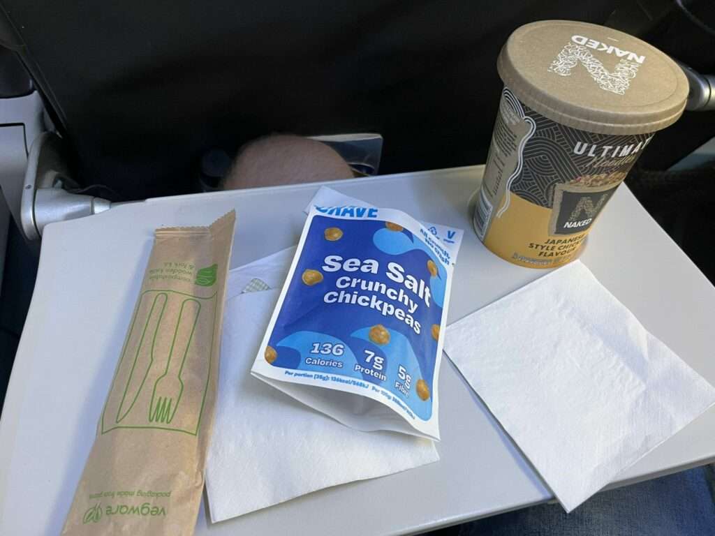 Snacks served aboard British Airways flight.