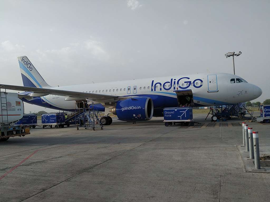 An IndiGo A320 parked at Terminal 1 Delhi Airport.