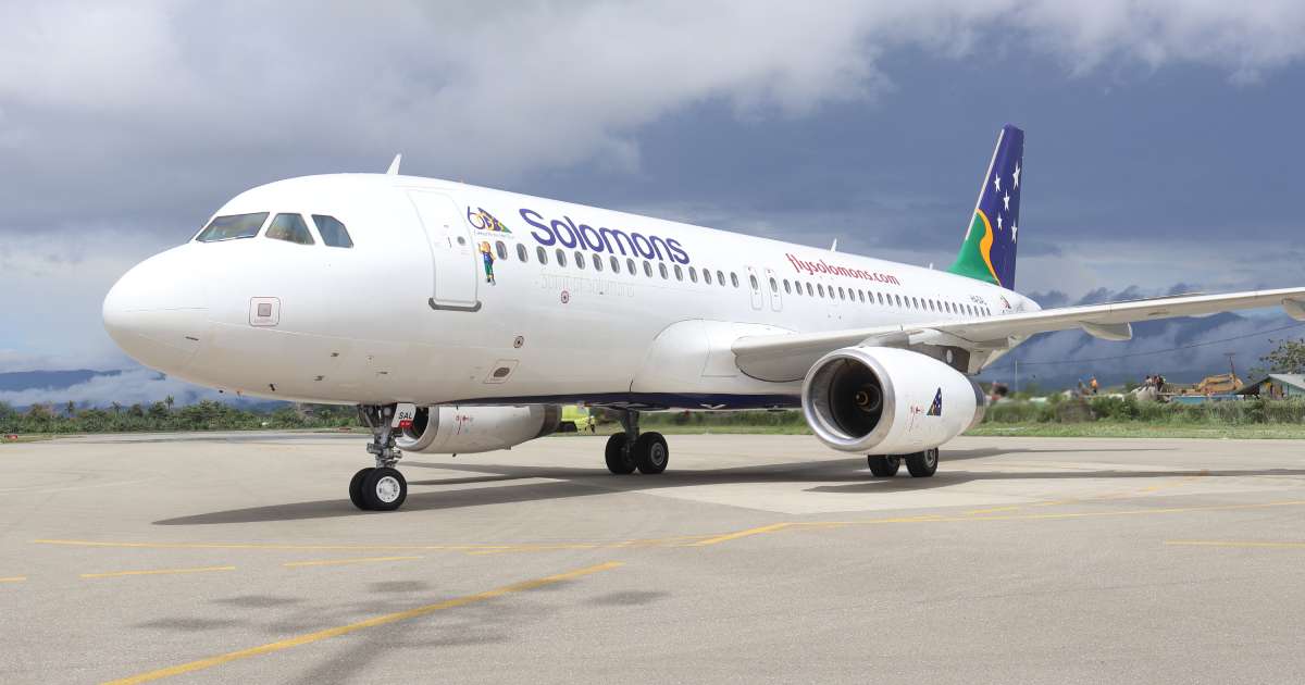 A Solomon Airlines Airbus A320 on the tarmac.