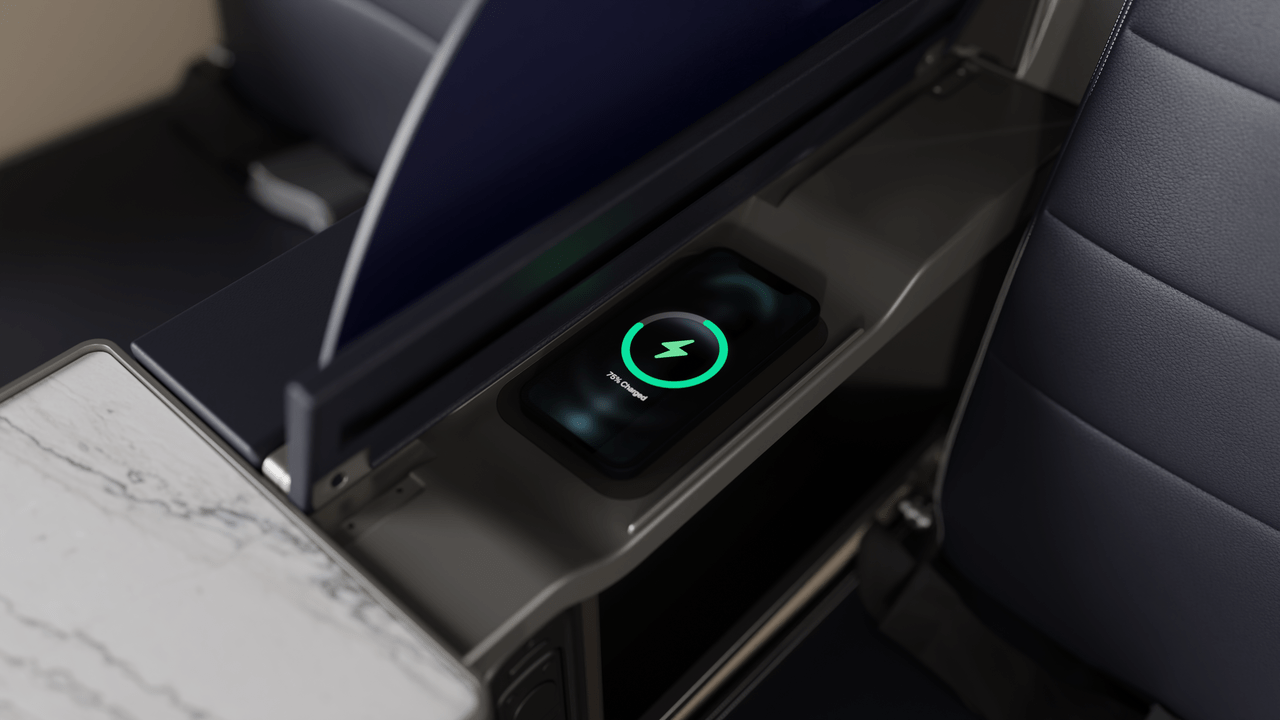 A wireless charging device in United Airlines aircraft.