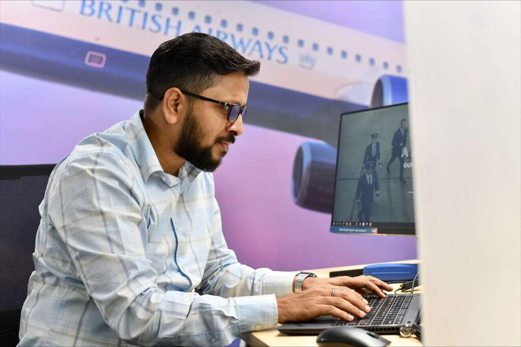 A Worker at the British Airways 'CallBA' call centre near Delhi.