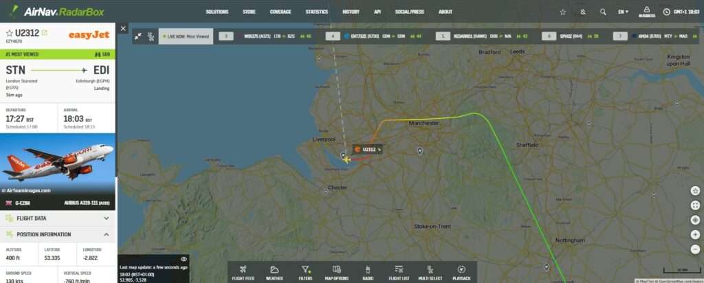 easyJet Flight Bound for Edinburgh Diverts to Liverpool