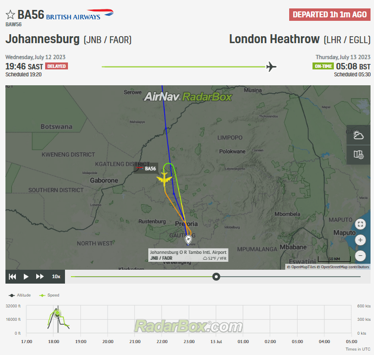 BA A380 Returns to Johannesburg Due To Landing Gear Issue