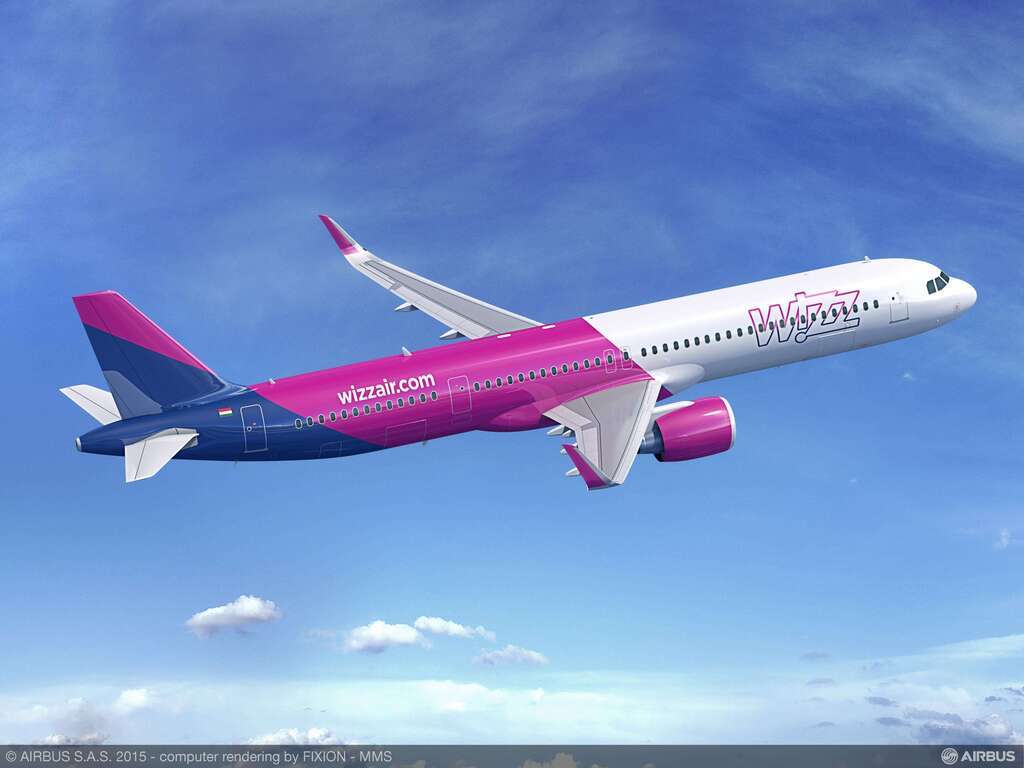 Render of a Wizz Air Airbus A321neo in flight
