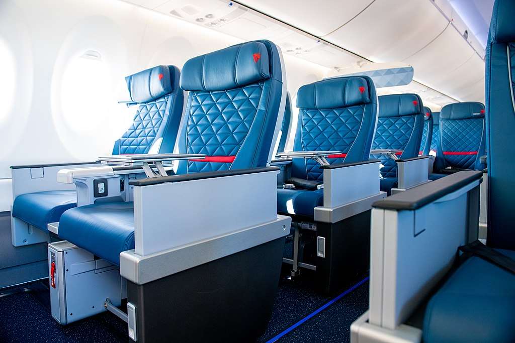 First class seating on Delta Air Lines A220.