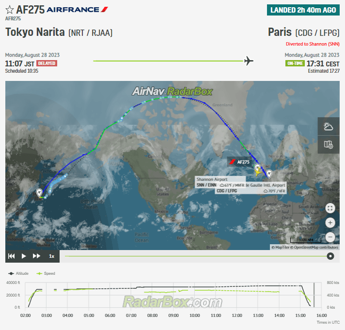 Air France Boeing 777 from Tokyo to Paris Diverts to Shannon