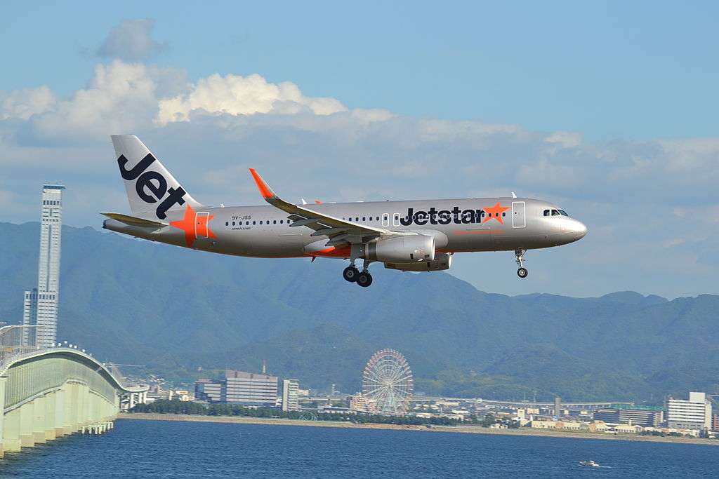 A Jetstar Asia flight lands in Osaka.