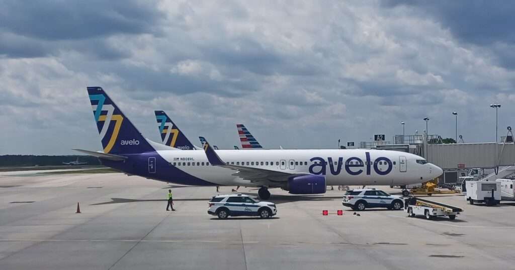 Avelo Airlines Boeing 737s parked at the terminal.