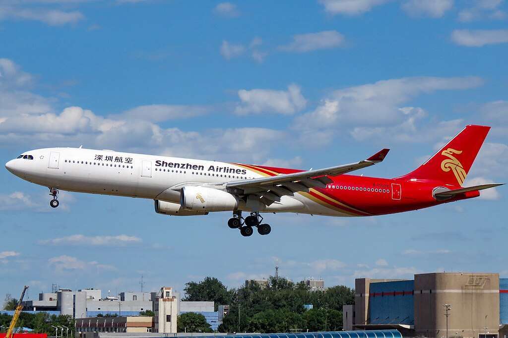 A Shenzhen Airlines A330 approaches to land.