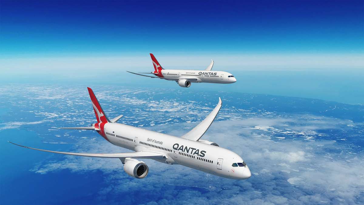 Render of two Qantas Boeing 787 aircraft in flight