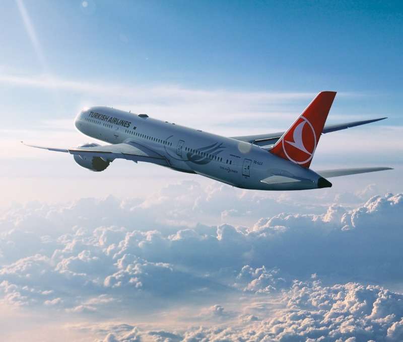 A Turkish Airlines jet above clouds.