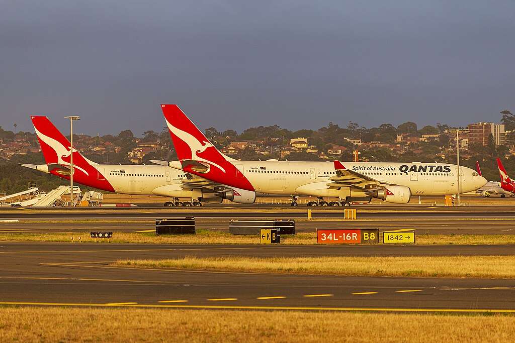 Qantas jets parked at Sydney Airport.