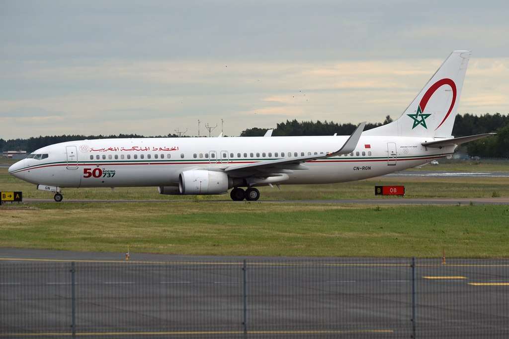 A Royal Air Maroc Boeing 737-800 on the taxiway.