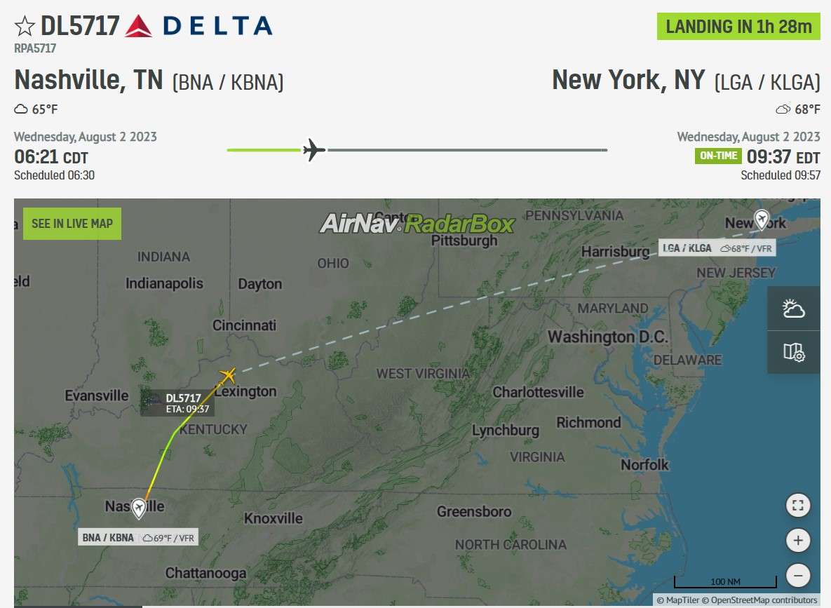 delta airlines flight times map
