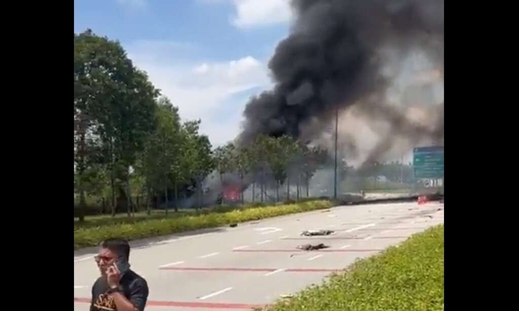Screenshot of crash site of light jet near Subang Airport, Kuala Lumpur