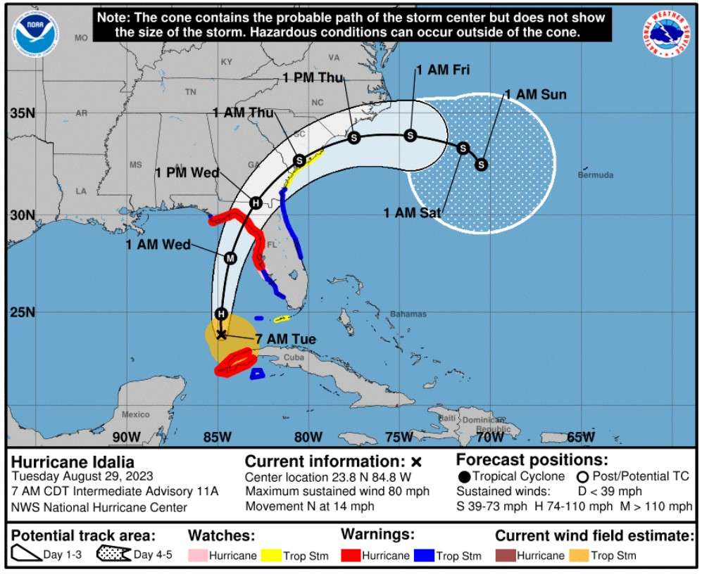 Details graphic of track of Hurricane Idalia.