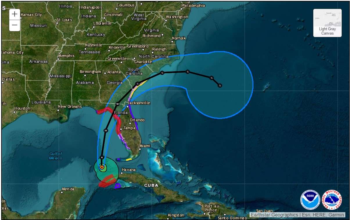 Graphic of expected track of Hurricane Idalia