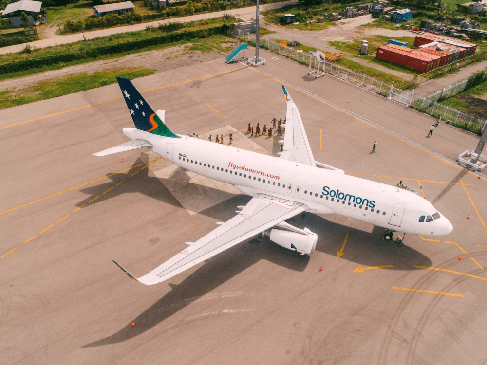 Aerial view of parked Solomon Airlines Airbus A320