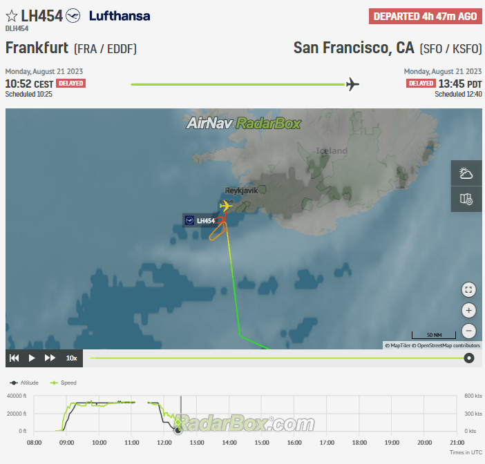 Lufthansa Boeing 747 to San Francisco Diverts to Reykjavik