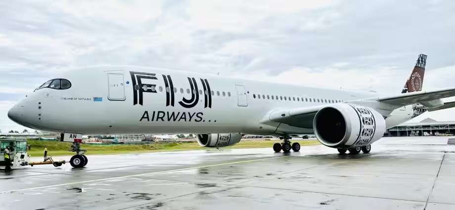 A Fiji Airways Airbus A350-900 arrives in Fiji.