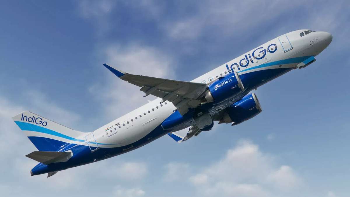 An IndiGo Airbus A320neo climbs after takeoff.