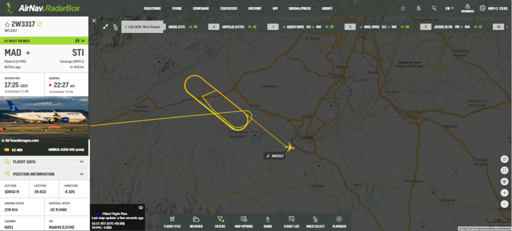 World2fly A350 Bound for Santiago Returns to Madrid